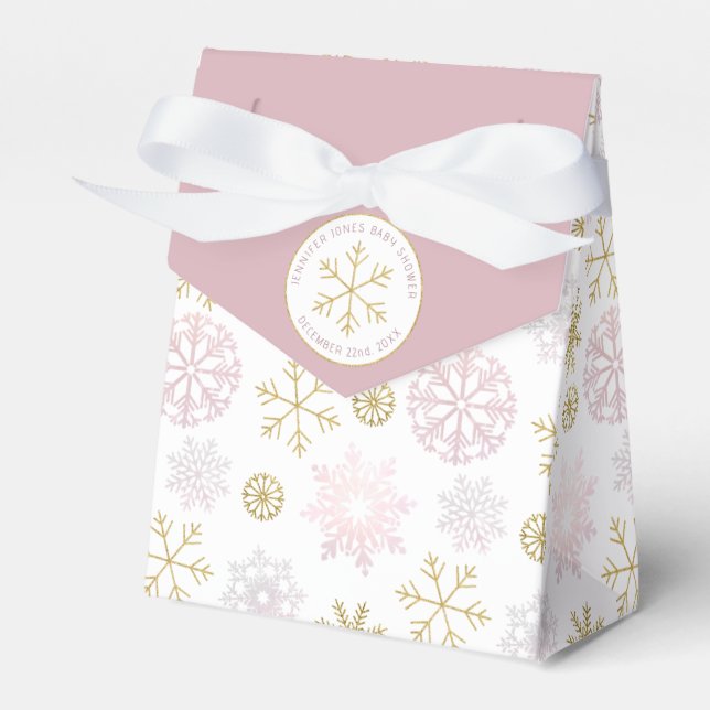 Blush Pink Snowflake Baby Dusche Box Geschenkschachtel (Vorderseite)