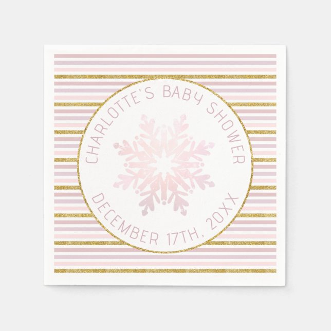 Blush Pink Snowflake Babydusche Napkins Serviette (Vorderseite)