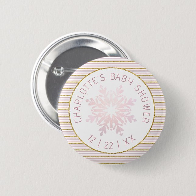 Blush Pink Snowflake Babyduschtaste Button (Vorne & Hinten)