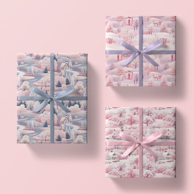 Blush Pink Snowscaps Weihnachtswrapping Paper Set Geschenkpapier Set (Von Creator hochgeladen)