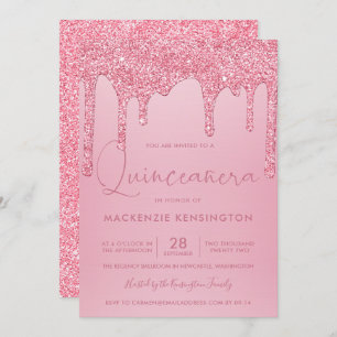 Blush Pink Sparkle Glitzer Tropfen Quinceañera Einladung