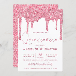 Blush Pink Sparkle Glitzer Tropfen Quinceañera Einladung