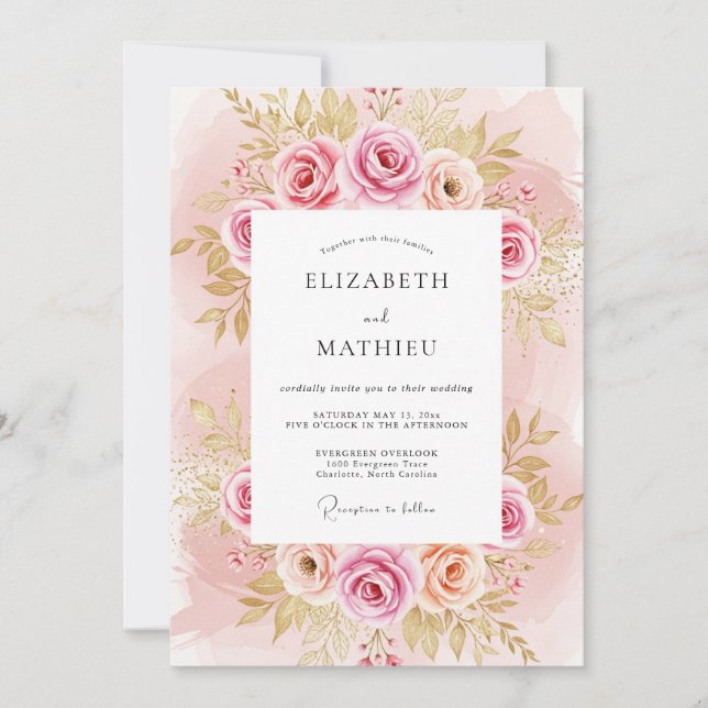 Blush Pink Splendid Rose Wedding Einladung (Vorderseite)