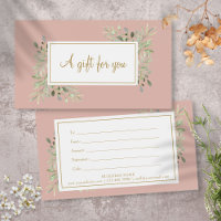 Blush Pink Spring Blätter Script Geschenkgutschein
