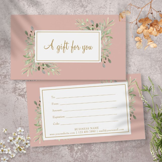 Blush Pink Spring Blätter Script Geschenkgutschein (Blush Pink Spring Leaves Script Gift Certificate)