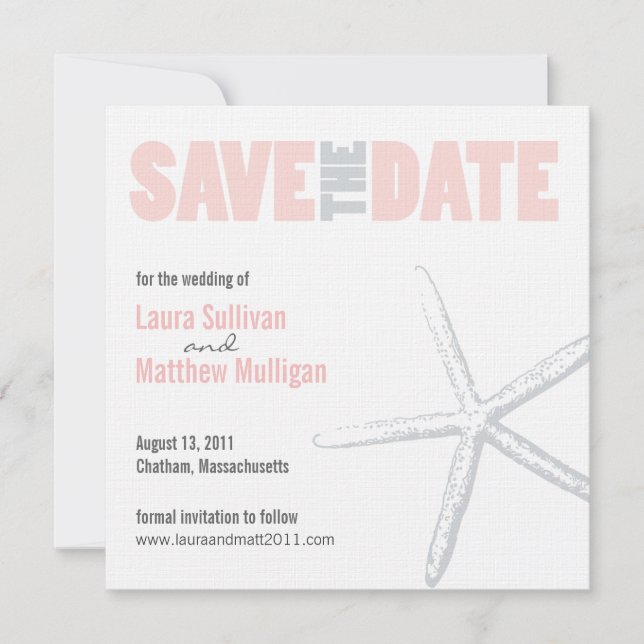Blush Pink Starfish Hochzeit Speichern Sie das Dat Save The Date (Vorderseite)