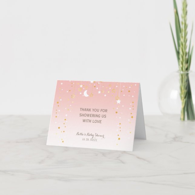 Blush Pink Stars Moon Babydusche Dankeskarte (Vorderseite)