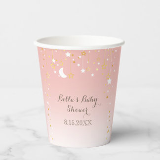 Blush Pink Stars Moon Babydusche Pappbecher