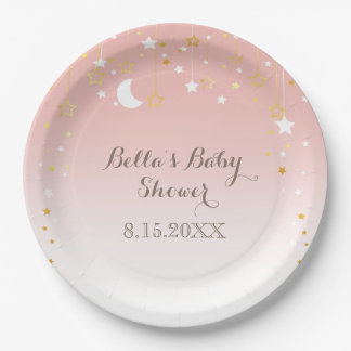 Blush Pink Stars Moon Babydusche Pappteller
