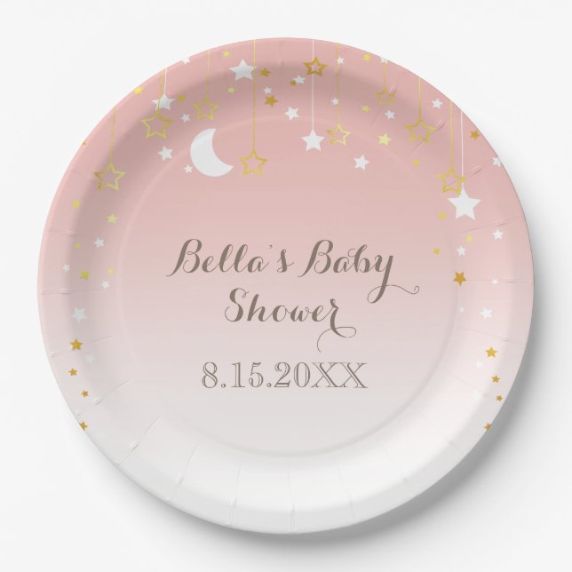 Blush Pink Stars Moon Babydusche Pappteller (Vorderseite)