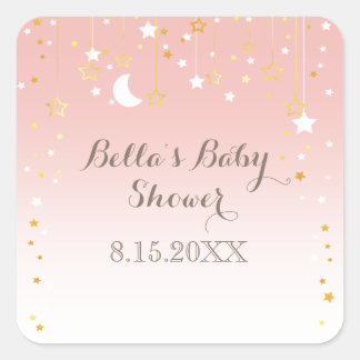 Blush Pink Stars Moon Babydusche Quadratischer Aufkleber