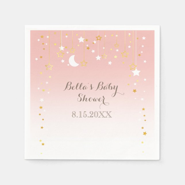 Blush Pink Stars Moon Babydusche Serviette (Vorderseite)