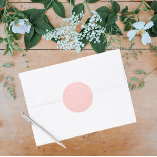 Blush Pink Stilisierte Hochzeit Speichern Sie das Runder Aufkleber