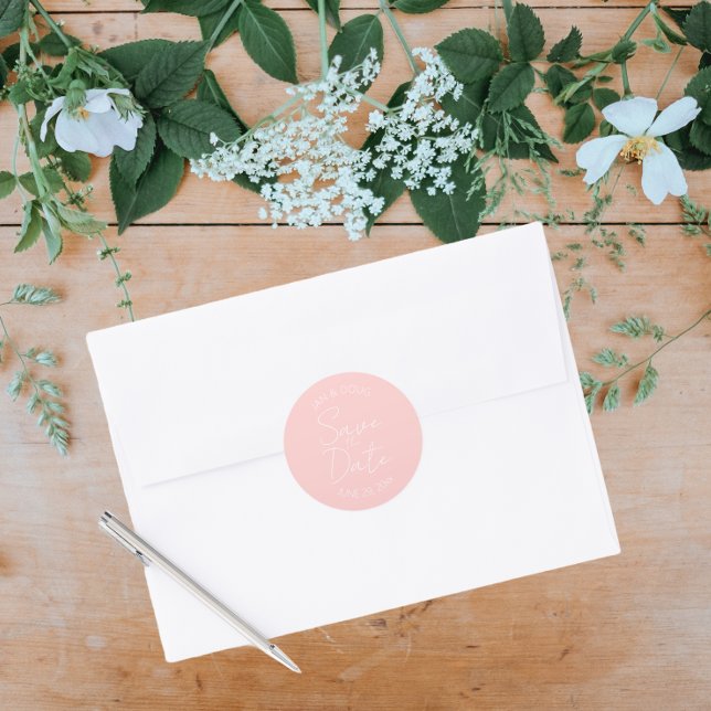 Blush Pink Stilisierte Hochzeit Speichern Sie das  Runder Aufkleber (In Situ Wedding)