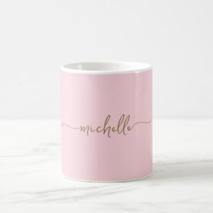 Blush Pink Stilvolle Gold Monogram Signature Scrip Kaffeetasse