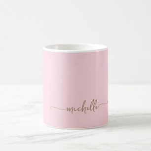 Blush Pink Stilvolle Gold Monogram Signature Scrip Kaffeetasse