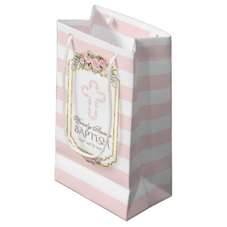 Blush Pink Streifen Floral Gold Taufen Monogramm Kleine Geschenktüte