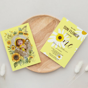 Blush Pink Sun Flower 1. Geburtstag Foto Einladung