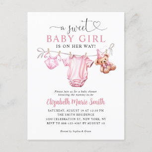 Blush Pink Sweet Litthes Girl Baby Dusche Postkarte