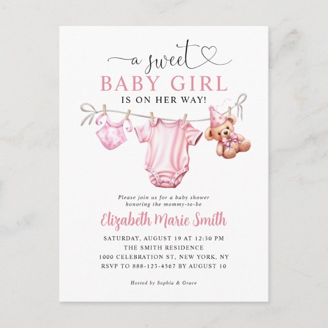 Blush Pink Sweet Litthes Girl Baby Dusche Postkarte (Vorderseite)