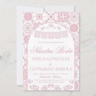Blush Pink Talavera Papel Picado Spanish Wedding Einladung
