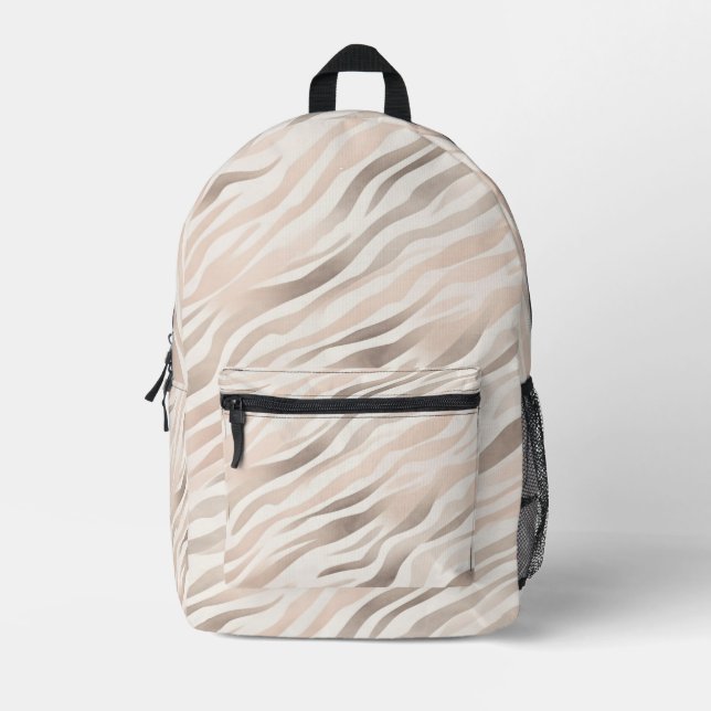 Blush Pink Tan Cream Animal Print Stripes Bedruckter Rucksack (Vorderseite)