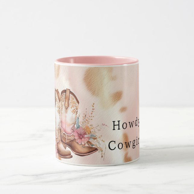 Blush Pink Tan Southwest Cowgirl Cowhide Stiefel Tasse (Zentrum)