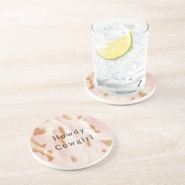 Blush Pink Tan Südwest Imitats Cowgirl Cowhide Getränkeuntersetzer (Seite)