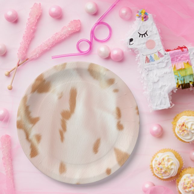 Blush Pink Tan Südwest Imitats Cowgirl Cowhide Pappteller (Party)