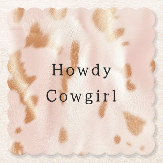 Blush Pink Tan Südwest Imitats Cowgirl Cowhide Untersetzer (Vorderseite)