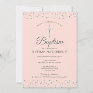 Blush Pink Taufe Christening Silberherzen Save The Date