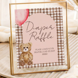 Blush Pink Teddy Bear Diaper Raffel Zeichen Poster