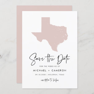 Blush Pink Texas Map Modernes Minimalistisches Skr Save The Date