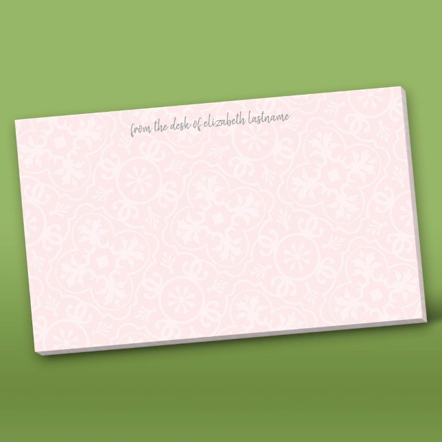 Blush Pink Tile Muster mit grauem Skriptnamen Post-it Klebezettel (Custom Post-it Notepad)