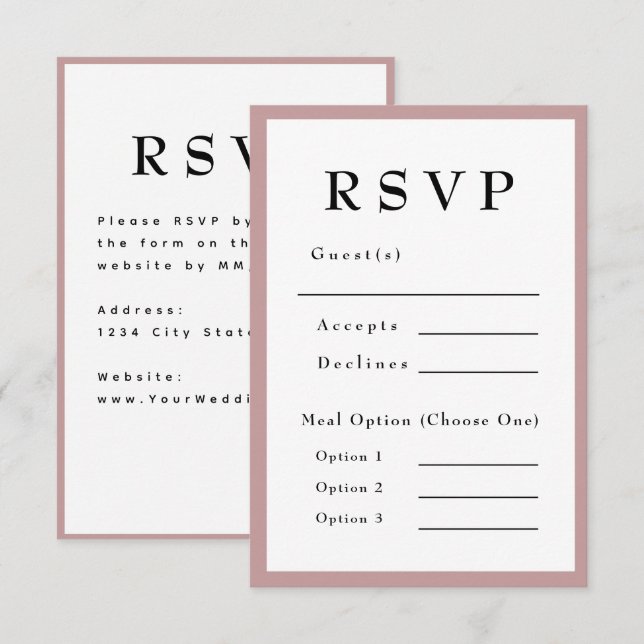 Blush Pink Timeless Wedding RSVP Karte (Vorne/Hinten)
