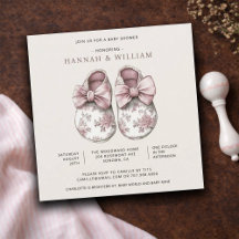 Blush Pink Toile Baby Booties Baby Girl Shower.