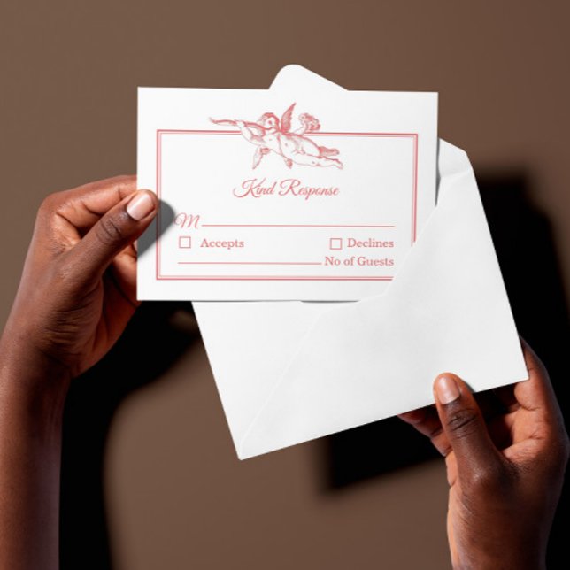 Blush Pink Toile de Jouy Cherub Wedding RSVP Card Karte (Von Creator hochgeladen)