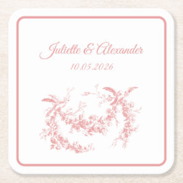 Blush Pink Toile de Jouy Wedding Paper Coasters Rechteckiger Pappuntersetzer