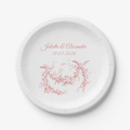Blush Pink Toile de Jouy Wedding Paper Plates Pappteller