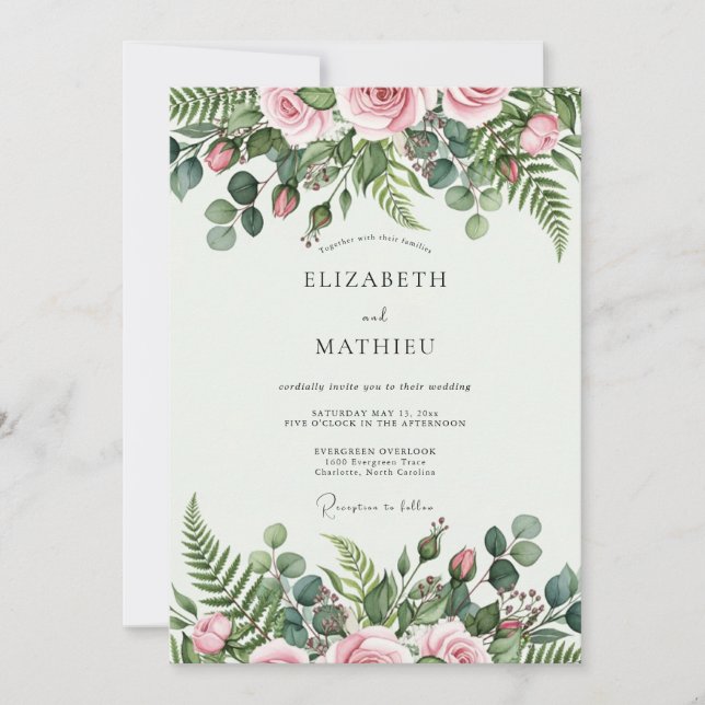 Blush Pink Tranquil Botanical Wedding Einladung (Vorderseite)