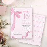 Blush Pink trendy Bow Ribbon Coquette Sweet 16  Einladung<br><div class="desc">Celebrate a milestone in style with this Blush Pink Coquette Sweet 16 Birthday Invitation, available in both print and as a digital download. Featuring a hand-painted watercolor ribbon and bow design by Lorena Depante, this invitation combines soft, feminine elegance with playful charm—perfect for the coquette aesthetic. The pink hues and...</div>