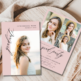 Blush Pink Trendy Foto Graduation Party Einladung