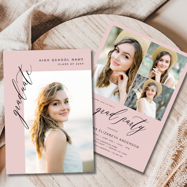 Blush Pink Trendy Foto Graduation Party Einladung (Von Creator hochgeladen)