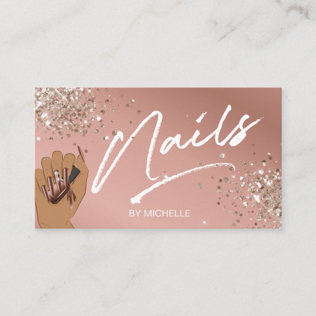 Blush Pink Trendy Glitzer Moderner Nagelkünstler Visitenkarte (Vorderseite)