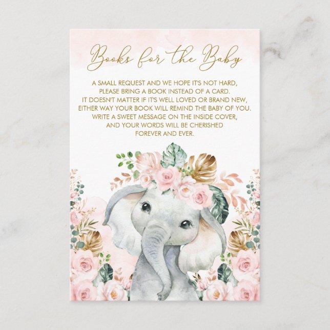 Blush Pink Tropical Floral Elefant Buch Begleitkarte (Vorderseite)