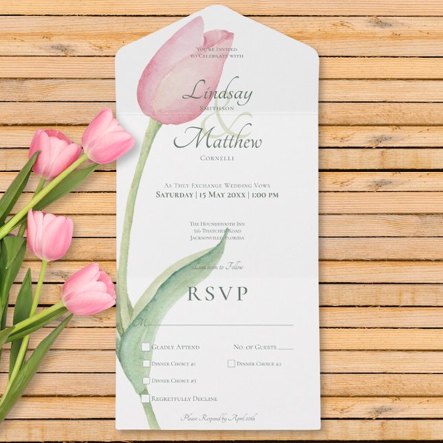 Blush Pink Tulip Solo Modernes Abendessen All In One Einladung (Blush Pink Tulip Solo Modern Dinner All In One Invitation)