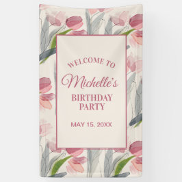 Blush Pink Tulips Floral Geburtstagsparty Willkomm Banner
