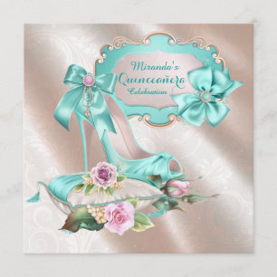 Blush Pink und Aquamarin High Heel Shoel Quinceane Einladung
