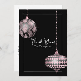 Blush Pink und Black Christmas Baubles Foto Dankeskarte