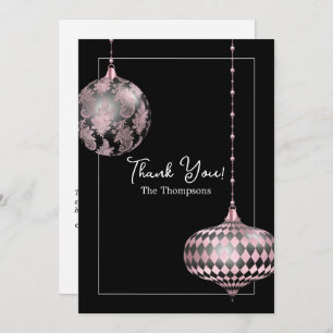 Blush Pink und Black Christmas Baubles Foto Dankeskarte